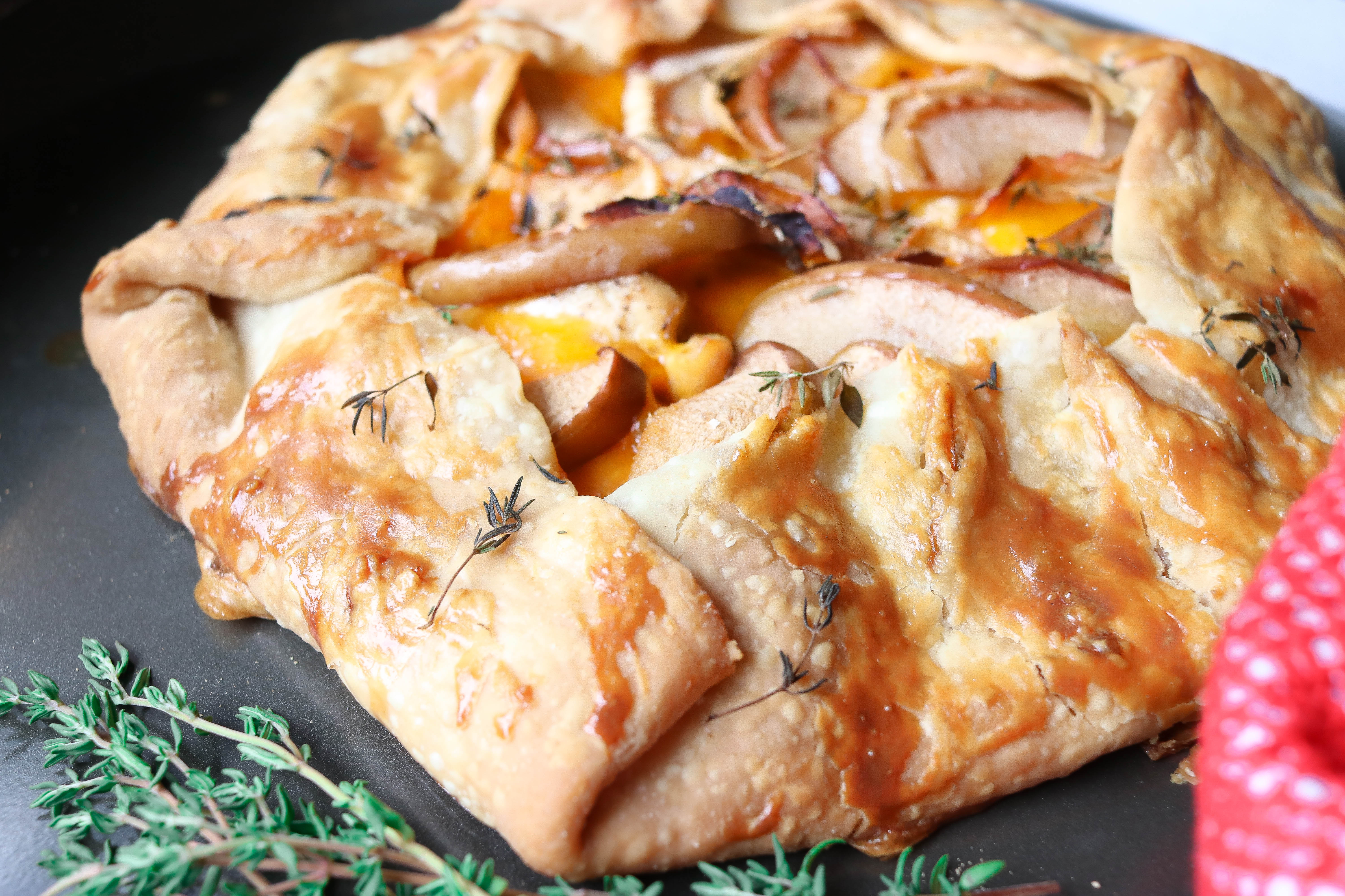 Apple Chicken Cheddar Galette with thyme on the side