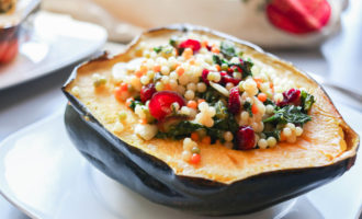 Super Easy Vegan - Friendly Couscous and Kale stuffed Acorn Squash