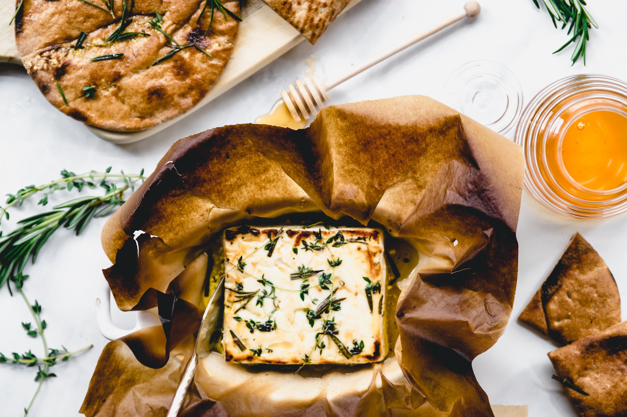 Honey Baked Feta with Rosemary and Thyme