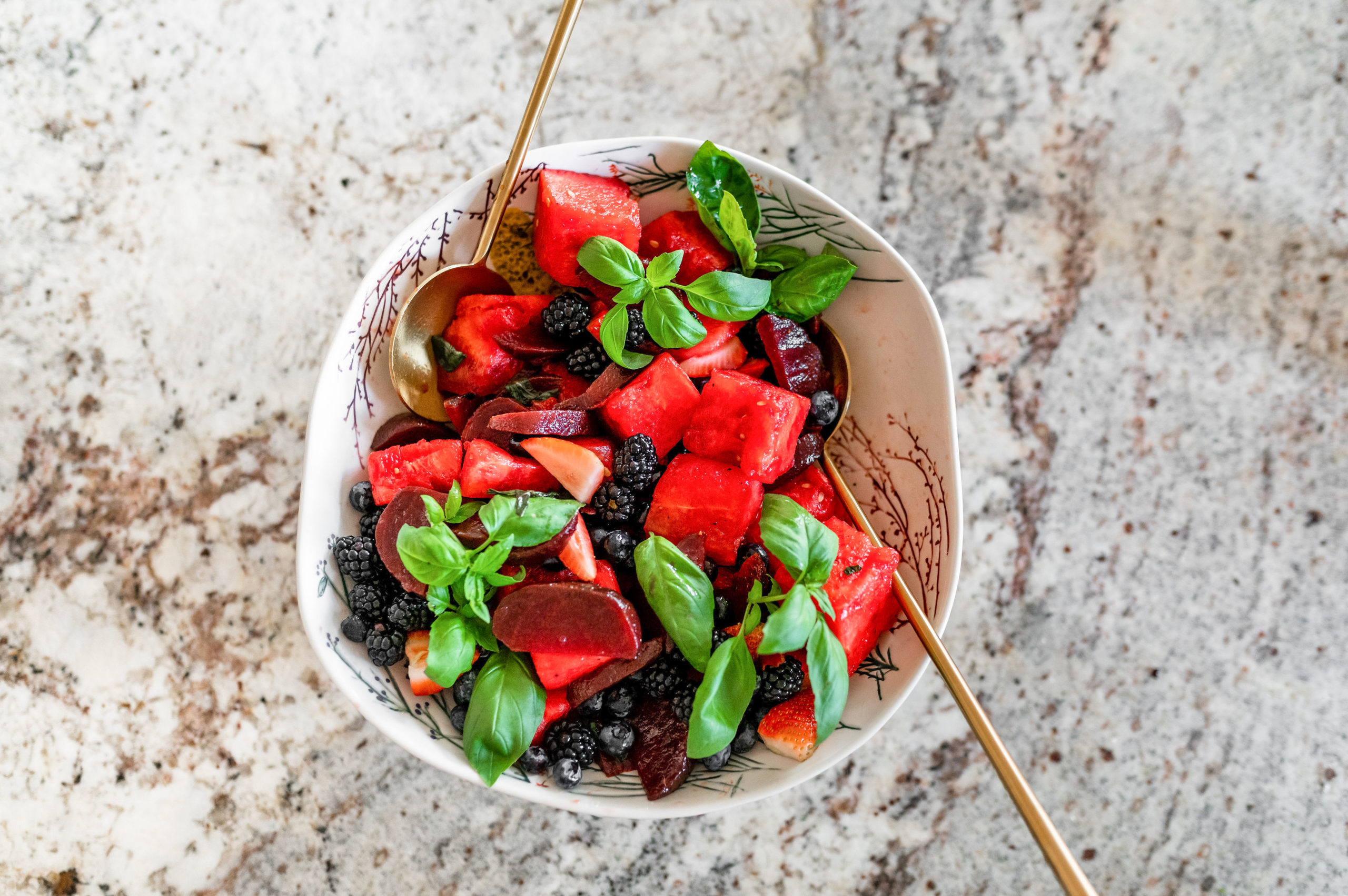 watermelon salad with berries and roasted beets