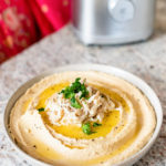 lemon hummus with butter poached crab